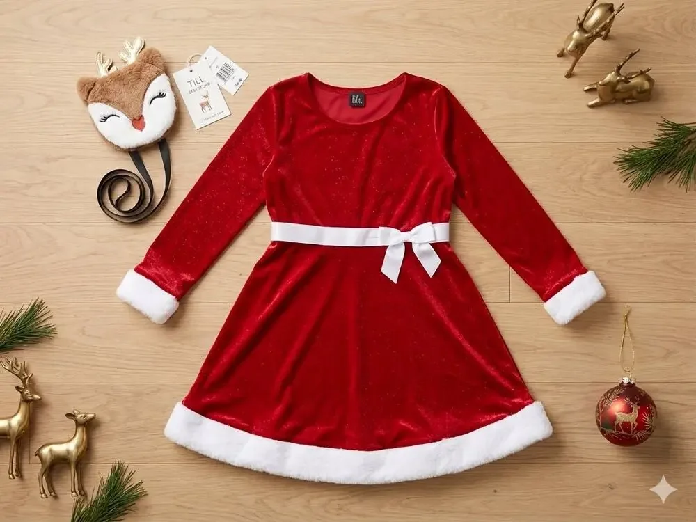 NEW! Lilt Girls Christmas Holiday Red Velvet Faux Fur Satin Santa Dress Size L14